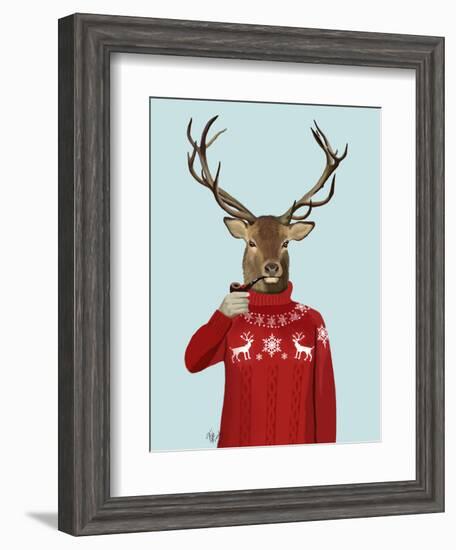 Deer in Ski Sweater-Fab Funky-Framed Art Print