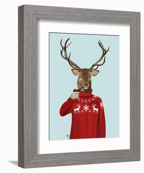 Deer in Ski Sweater-Fab Funky-Framed Art Print