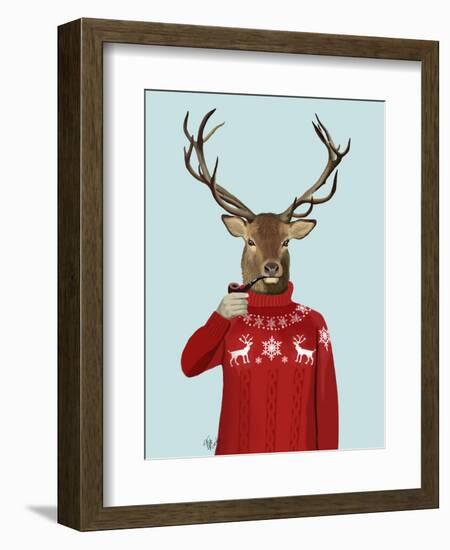 Deer in Ski Sweater-Fab Funky-Framed Art Print