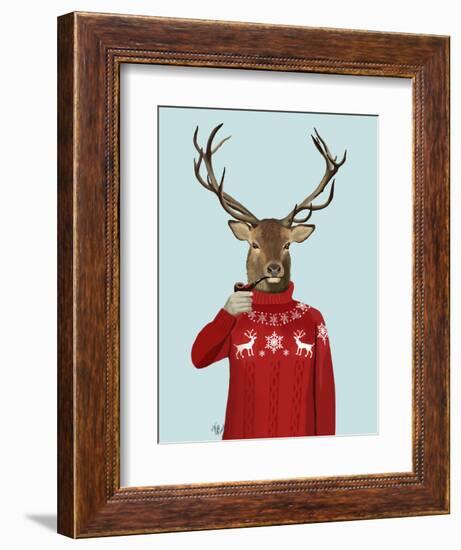 Deer in Ski Sweater-Fab Funky-Framed Art Print