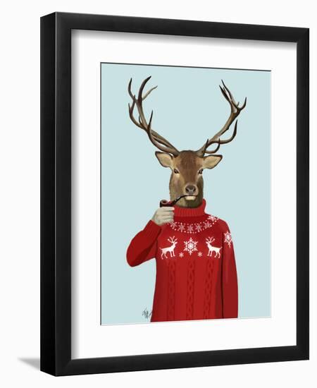 Deer in Ski Sweater-Fab Funky-Framed Art Print