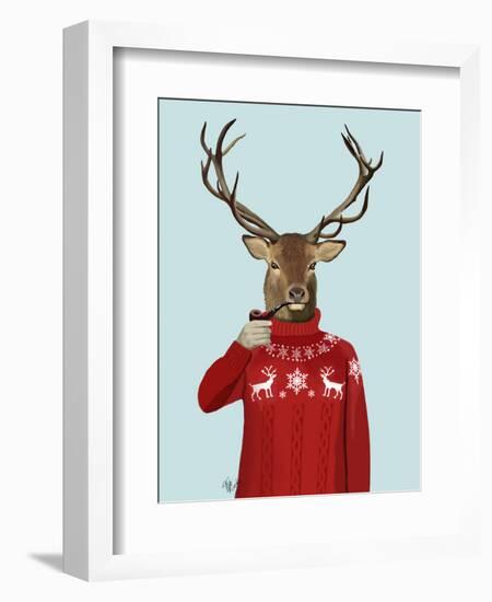 Deer in Ski Sweater-Fab Funky-Framed Art Print