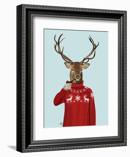 Deer in Ski Sweater-Fab Funky-Framed Art Print