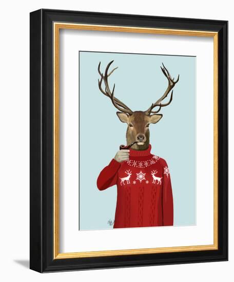 Deer in Ski Sweater-Fab Funky-Framed Art Print