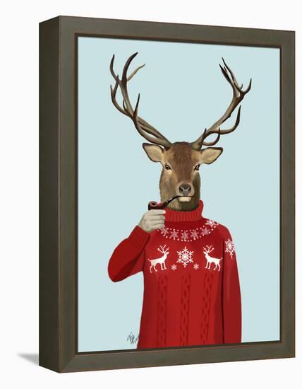 Deer in Ski Sweater-Fab Funky-Framed Stretched Canvas