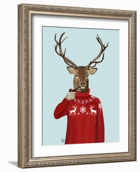 Deer in Ski Sweater-Fab Funky-Framed Art Print