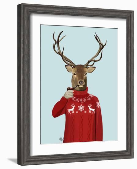 Deer in Ski Sweater-Fab Funky-Framed Art Print