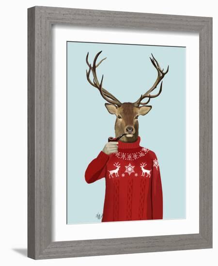 Deer in Ski Sweater-Fab Funky-Framed Art Print