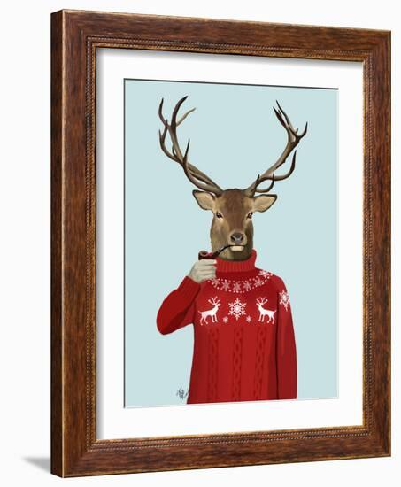 Deer in Ski Sweater-Fab Funky-Framed Art Print