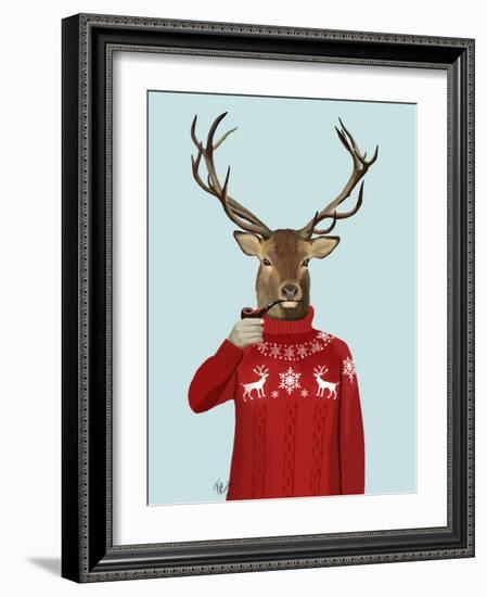 Deer in Ski Sweater-Fab Funky-Framed Art Print