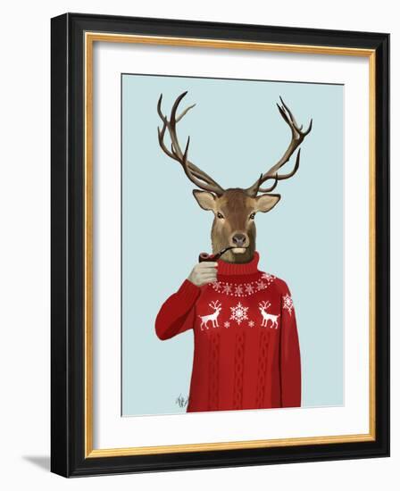 Deer in Ski Sweater-Fab Funky-Framed Art Print