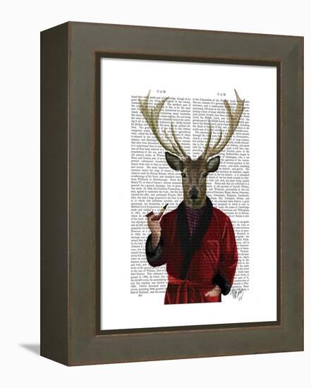 Deer in Smoking Jacket-Fab Funky-Framed Stretched Canvas