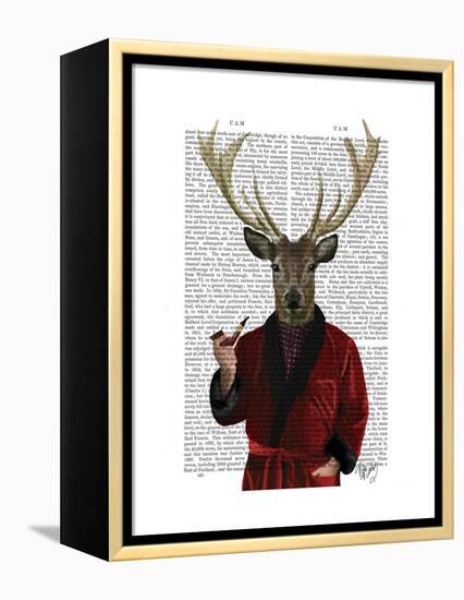 Deer in Smoking Jacket-Fab Funky-Framed Stretched Canvas