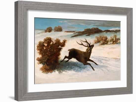 Deer Running in the Snow-Gustave Courbet-Framed Giclee Print