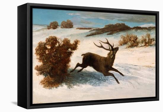 Deer Running in the Snow-Gustave Courbet-Framed Premier Image Canvas