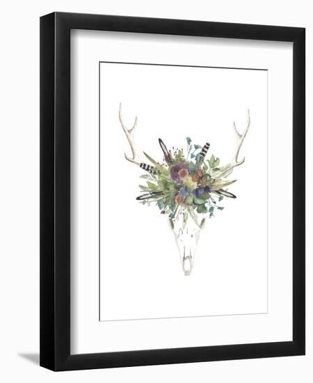 Deer Skull & Flowers II-Naomi McCavitt-Framed Art Print