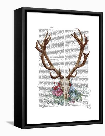 Deer Skull with Flowers 1-Fab Funky-Framed Stretched Canvas