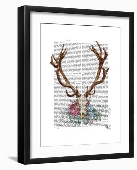 Deer Skull with Flowers 1-Fab Funky-Framed Premium Giclee Print