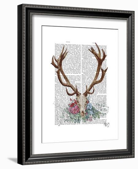 Deer Skull with Flowers 1-Fab Funky-Framed Premium Giclee Print