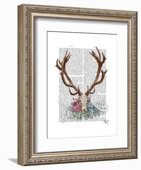 Deer Skull with Flowers 1-Fab Funky-Framed Art Print