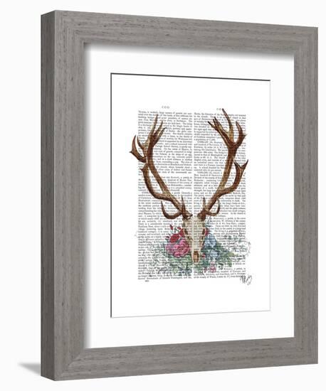 Deer Skull with Flowers 1-Fab Funky-Framed Art Print