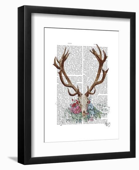 Deer Skull with Flowers 1-Fab Funky-Framed Art Print