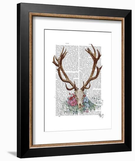 Deer Skull with Flowers 1-Fab Funky-Framed Art Print