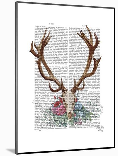 Deer Skull with Flowers 1-Fab Funky-Mounted Art Print