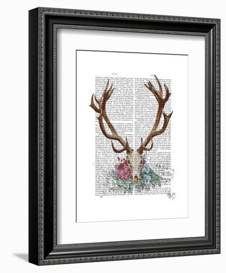 Deer Skull with Flowers 1-Fab Funky-Framed Art Print