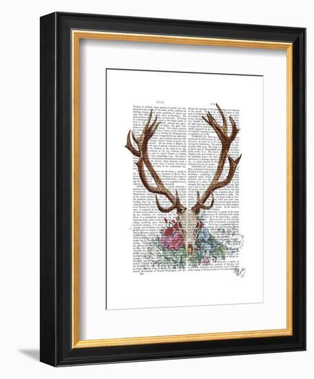 Deer Skull with Flowers 1-Fab Funky-Framed Art Print