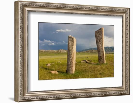 Deer stones with inscriptions, 1000 BC, Mongolia.-Tom Norring-Framed Photographic Print