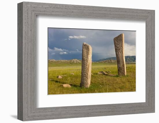 Deer stones with inscriptions, 1000 BC, Mongolia.-Tom Norring-Framed Photographic Print