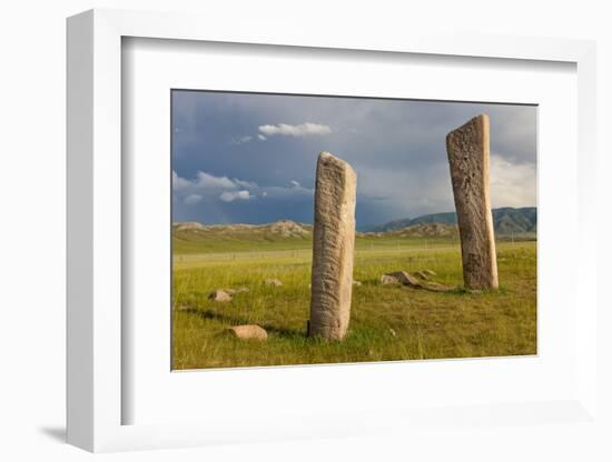 Deer stones with inscriptions, 1000 BC, Mongolia.-Tom Norring-Framed Photographic Print