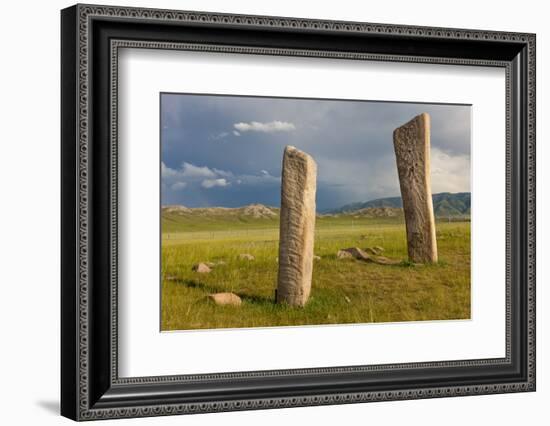 Deer stones with inscriptions, 1000 BC, Mongolia.-Tom Norring-Framed Photographic Print