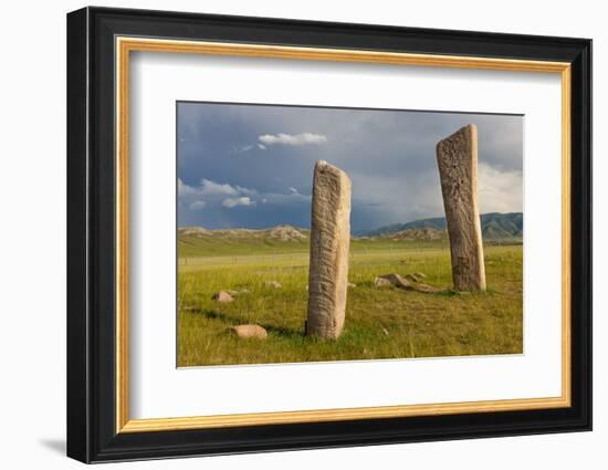 Deer stones with inscriptions, 1000 BC, Mongolia.-Tom Norring-Framed Photographic Print