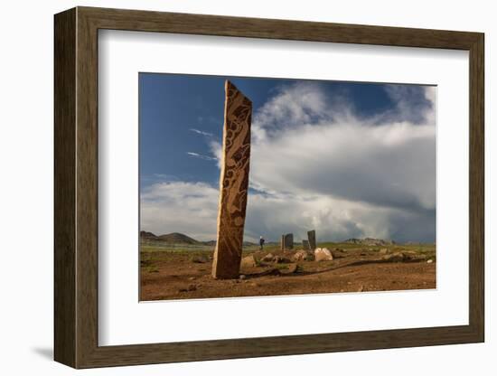 Deer stones with inscriptions, 1000 BC, Mongolia.-Tom Norring-Framed Photographic Print