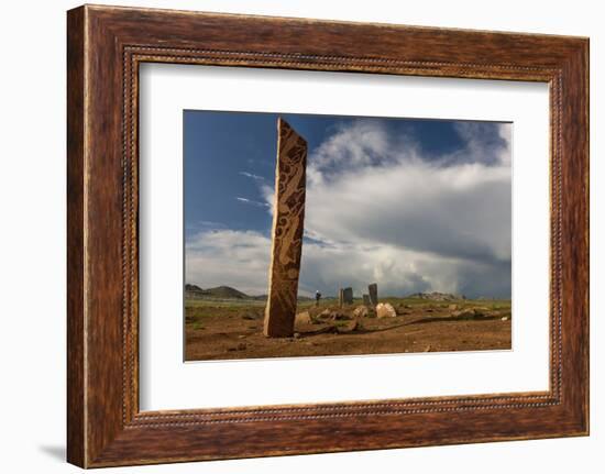 Deer stones with inscriptions, 1000 BC, Mongolia.-Tom Norring-Framed Photographic Print