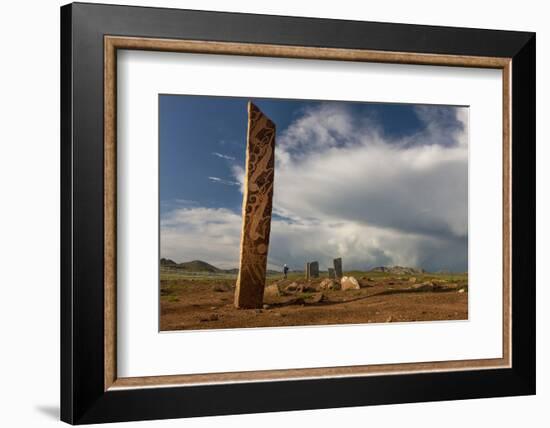 Deer stones with inscriptions, 1000 BC, Mongolia.-Tom Norring-Framed Photographic Print