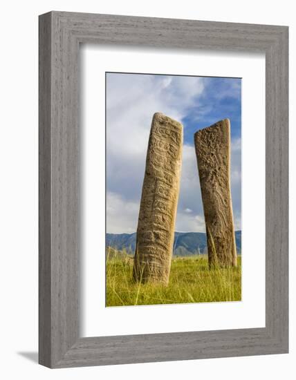 Deer stones with inscriptions, 1000 BC, Mongolia.-Tom Norring-Framed Photographic Print