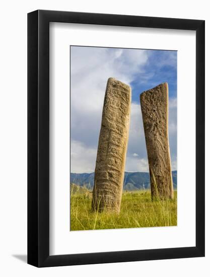 Deer stones with inscriptions, 1000 BC, Mongolia.-Tom Norring-Framed Photographic Print