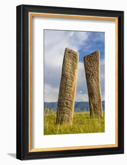 Deer stones with inscriptions, 1000 BC, Mongolia.-Tom Norring-Framed Photographic Print