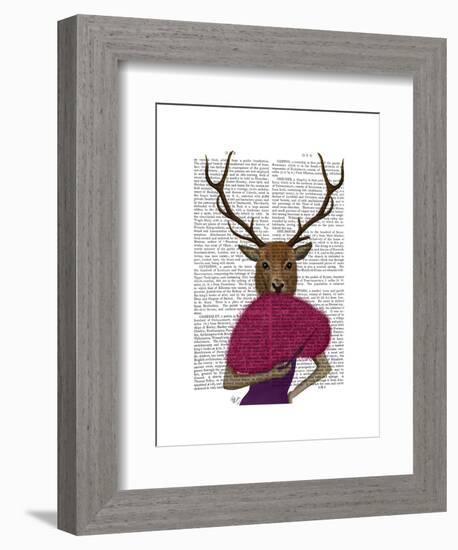 Deer with Fan, Portrait-Fab Funky-Framed Art Print