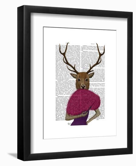 Deer with Fan, Portrait-Fab Funky-Framed Art Print