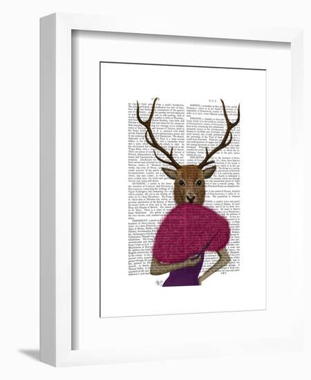 Deer with Fan, Portrait-Fab Funky-Framed Art Print