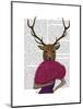 Deer with Fan, Portrait-Fab Funky-Mounted Art Print
