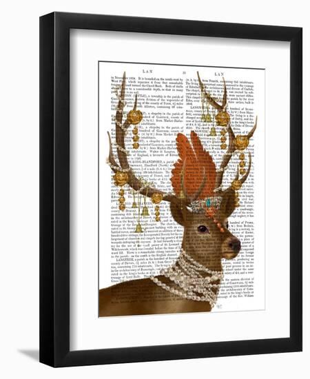 Deer with Gold Bells-Fab Funky-Framed Art Print