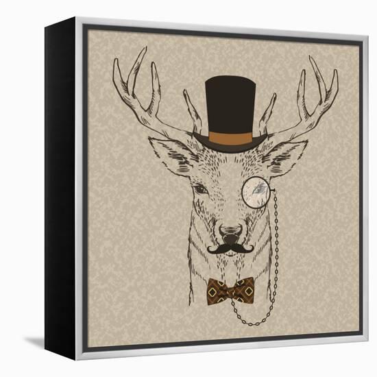 Deer with Hat-null-Framed Stretched Canvas