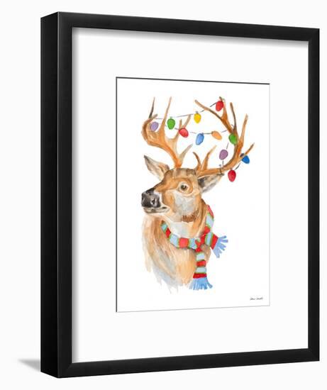 Deer with Lights and Scarf-Lanie Loreth-Framed Art Print