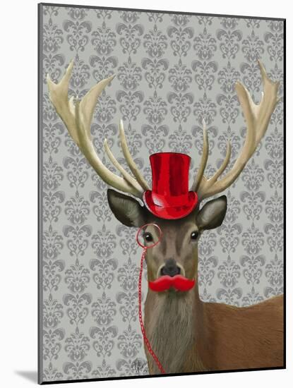 Deer with Red Hat and Moustache-Fab Funky-Mounted Art Print