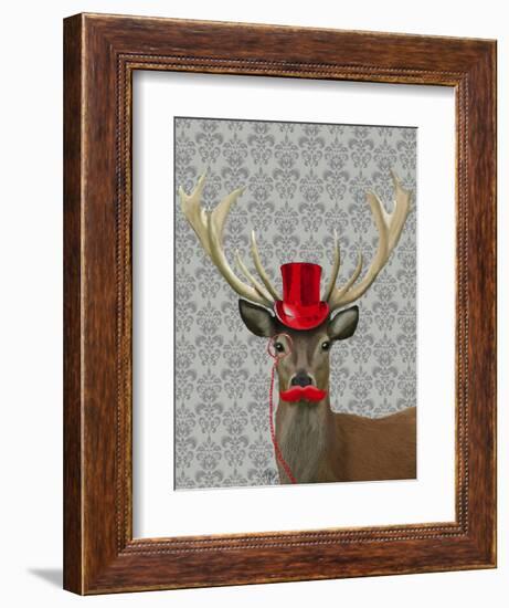 Deer with Red Hat and Moustache-Fab Funky-Framed Art Print